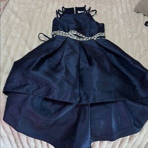 Speechless Blue and Gold Fit and Flare Halter Dress